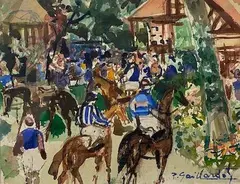 Rassemblement équestre by Pierre Gaillardot, Aquarelle sur papier, sold Jan 2022