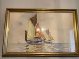 Deux barques de pêche by Jean-Paul Guinegault, Pastel signé en bas à droite, sold Sep 2023