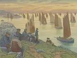 Les vieux by Henri Rivière, 1906, Lithographie couleurs, série Au vent de Noroît Feuille :, sold Jul 2023