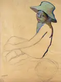 Petit garçon au chapeau by Georges Henri Manzana Pissarro, Huile et crayon sur papier, sold Jul 2023