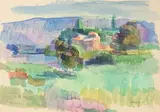 Paysage aux cyprès by Jean Marzelle, 1958, Aquarelle, sold Jul 2023