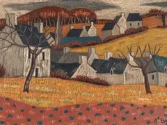 Hiver sur le village by André Even, Pastel gras vernissé sur papier marouflé sur toile, sold Jul 2023