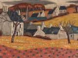 Hiver sur le village by André Even, Pastel gras vernissé sur papier marouflé sur toile, sold Jul 2023