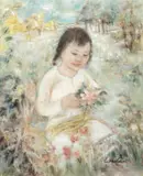Fillette à son bouquet by Lê Thị Lựu, Encre et gouache sur soie, sold Jul 2023