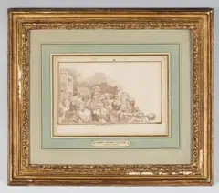 À l'imprimerie by Charles-Nicolas Cochin, Sanguine sur traits à la pierre noire, sold Jun 2023