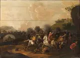 Combats turcs by Simon Johannes van Douw, Panneau de chêne, trois planches, renforcé, sold Jun 2023