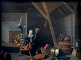 Couturière dans un intérieur by Pieter van den Bosch, Panneau de chêne, parqueté, sold Jun 2023
