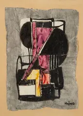 Sans titre by Ladislas Kijno, 1972, Encre et aquarelle sur papier froissé, contrecollé sur papier, sold May 2024