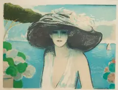 Femme au chapeau en bord de mer by Jean-Pierre Cassigneul, Lithographie en couleurs sur papier, sold May 2024