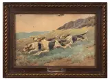 Trois chiens de meute courant by Charles-Fernand de Condamy, Aquarelle et gouache sur papier, sold Apr 2024