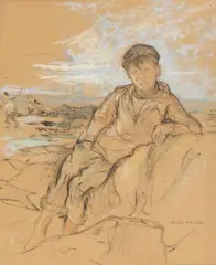 Jeune ramasseur de moules by Jules Adler, Fusain, lavis noir et pastel sur papier, sold Mar 2024