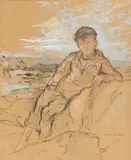 Jeune ramasseur de moules by Jules Adler, Fusain, lavis noir et pastel sur papier, sold Mar 2024
