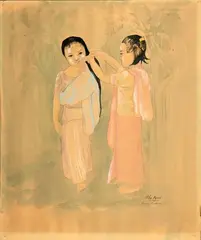 Luang-Prabang, Deux jeunes filles by Alix Aymé, Aquarelle, sold Mar 2022