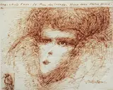 Portrait et oiseau Dessin à l'encre by Louis Pons, Collage en bas à droite, sold Mar 2022