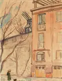 Le Moulin de la Galette by Lucien Mainssieux, 1951, Aquarelle et crayon signée et datée en bas à droite, sold Dec 2021
