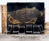 Vue de Tolède by Serge Rovinski, 1944, Panneau mural à quatre éléments en bois laqué or et brun sur fond noir, sold Nov 2021