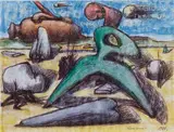 Rêve land by Guido Maggiori, 1984, Aquarelle sur traits de stylo noir sur une feuille de papier à carreaux, sold May 2024