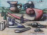 Campo Santo, combat des échelles by Guido Maggiori, 1982, Aquarelle gouachée sur traits de stylo sur papier quadrillé, sold May 2024