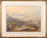 Paysage de montagne animé by Charles Frederick Buckley, 1857, Aquarelle et gouache sur papier signée en bas à droite et datée, sold May 2024