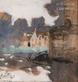Paysage à la ferme by Eugène Montezin, Aquarelle et gouache, sold May 2024