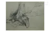 Arbre du bois d'Ecancy by René-Ernest Huet, Crayon et rehauts de blanc, sold May 2024