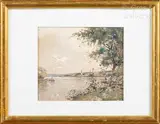 Paysage de rivière by Paul Lecomte, Aquarelle signée en bas à droite, sold Apr 2024