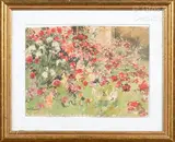 Fleurs devant la maison by Paul Lecomte, Aquarelle signée en bas à gauche, sold Apr 2024