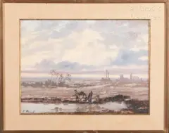 Personnages au dromadaire devant l'oasis by Paul B. Pascal, Gouache sur papier signé en bas à gauche, sold Apr 2024