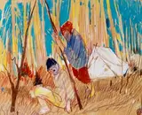 Deux trappeurs by René Jean Richard, Pastel, sold Oct 2023