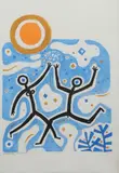 Couple dansant au soleil by Dimas Macedo, Aquarelle sur traits de crayon, sold Apr 2023