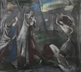 Les lavandières by Félix Varla, Huile ou gouache sur carton, sold Apr 2023