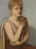 Buste de jeune femme assise de face by Josef Pieper, Pastel sur traits de crayon, sold Apr 2023