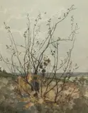 Bosquet d'arbres sur la plaine, [18]85 by Henri Harpignies, Aquarelle sur traits de crayon noir, sold Nov 2022