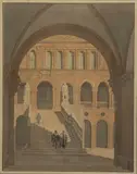 Escalier des géants, palais des Doges, Venise by Charles Questel, Aquarelle, plume et encre noire, sur traits de crayon noir, sold Jun 2022