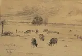 Vaches au pré by Jean-Baptiste Millet, Crayon Conté, sold Jun 2022