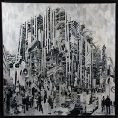 Centre Pompidou, Paris Photo noir et blanc découpée et marouflée sur toile by Serge Mendjisky, Monotype, sold Nov 2025