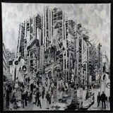 Centre Pompidou, Paris Photo noir et blanc découpée et marouflée sur toile by Serge Mendjisky, Monotype, sold Nov 2025