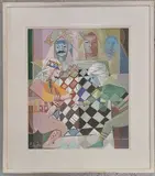 Personnages by Adel Megdiche, Gouache signée en bas à gauche, sold Nov 2025
