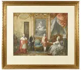 Marie-Antoinette et Louis XVI recevant le cardinal de Rohan lors de l'affaire du collier devant le grand portrait de la reine par Madame Vigée le Brun by Joseph Navlet, Aquarelle signé en bas à gauche, sold Nov 2025