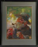 Portrait d’homme au chapeau et à la pipe » by Louis Fortuney, 1923, Pastel, sold Nov 2025
