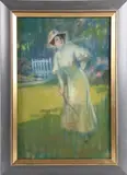 Femme à la raquette by Louis Fortuney, Pastel, sold Nov 2025