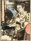 La lecture by Georges Lemmen, 1892, Encre et aquarelle sur papier, sold Dec 2018