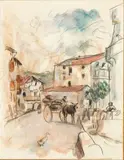 Le petit village by Jules Pascin, Gouache et aquarelle sur papier, sold Nov 2018