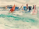 Regate by Paul Collomb, Gouache et aquarelle et encre sur papier, sold Nov 2018