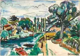 Bords de la Sarte by François Desnoyer, Gouache sur papier, sold Nov 2018