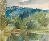 Paysage by Dominique Mayet, 1980, Aquarelle et encre sur papier, sold Nov 2018