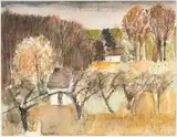 Automne en île de France by Guy Bardone, 1960, Aquarelle et encre sur papier, sold Nov 2018