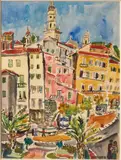 Vue générale du port de Menton by François Desnoyer, Aquarelle sur papier, sold Nov 2018