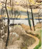 Paysage by René Genis, Aquarelle sur papier, sold Nov 2018
