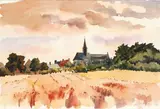 Germignonville by Jean Feugereux, 1986, Aquarelle et encre sur papier, sold Nov 2018
